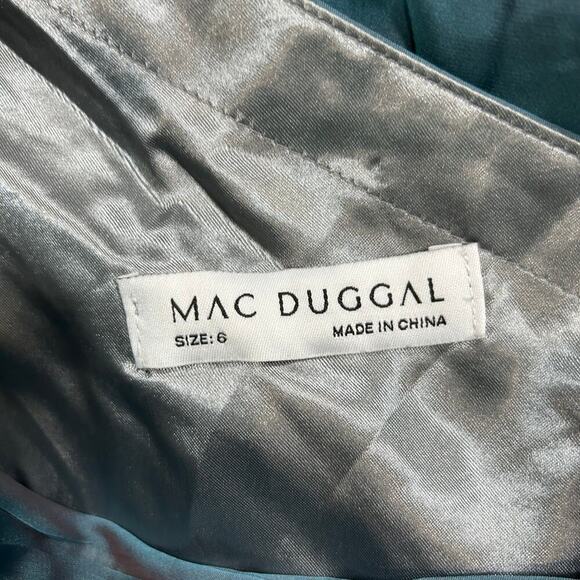 NWT Mac Duggal Organza One-Shoulder Pleated Tiered Gown Formal Sage Size 6 - Picture 8 of 8